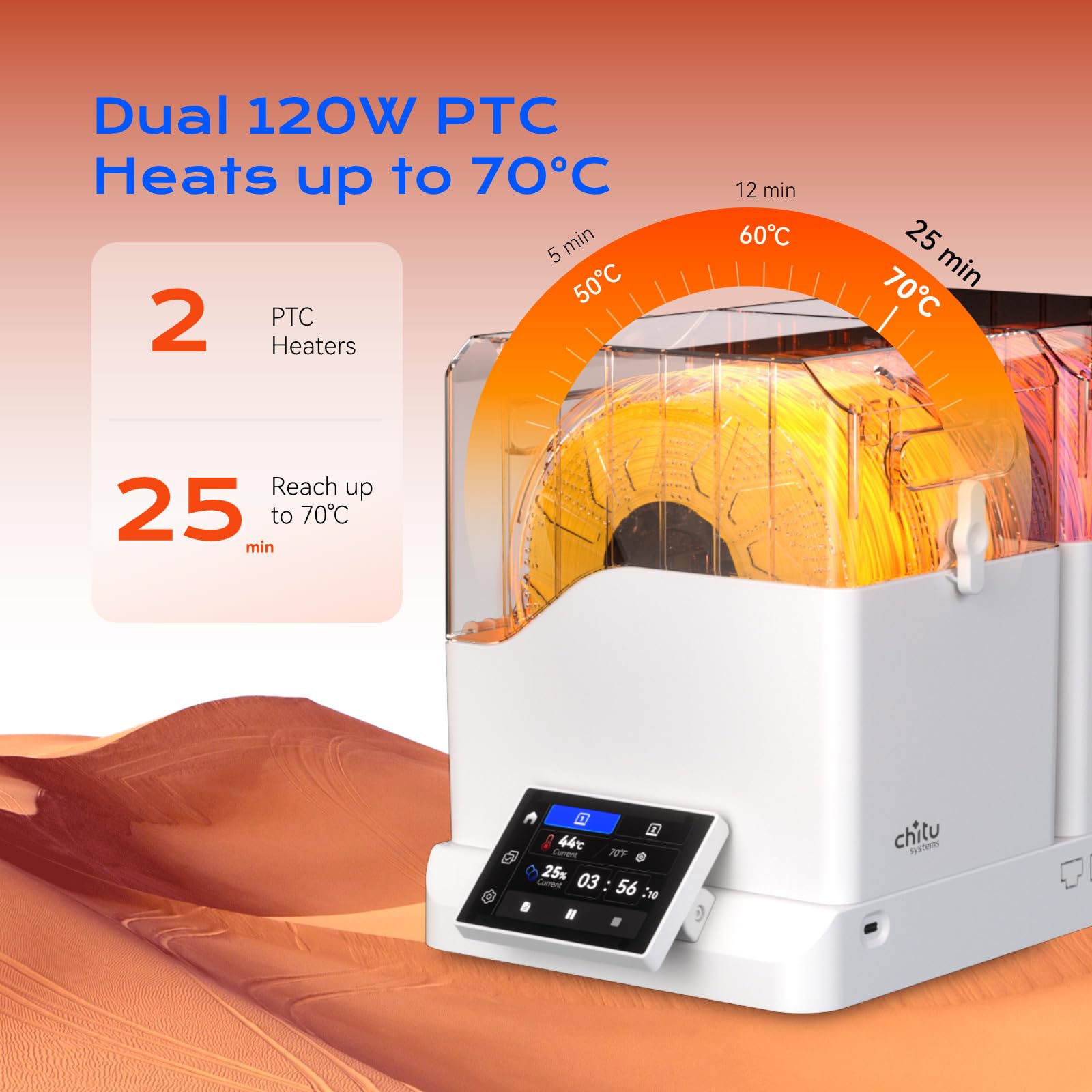 Chitu Systems Suszarka do filamentu FilaPartner E1 – 4 rolki pojemno?ci z 2 zdejmowanymi komorami, profesjonalny pojemnik do suszenia filamentu PLA, ABS, TPU i PETG– kompatybilna z AMS Lite