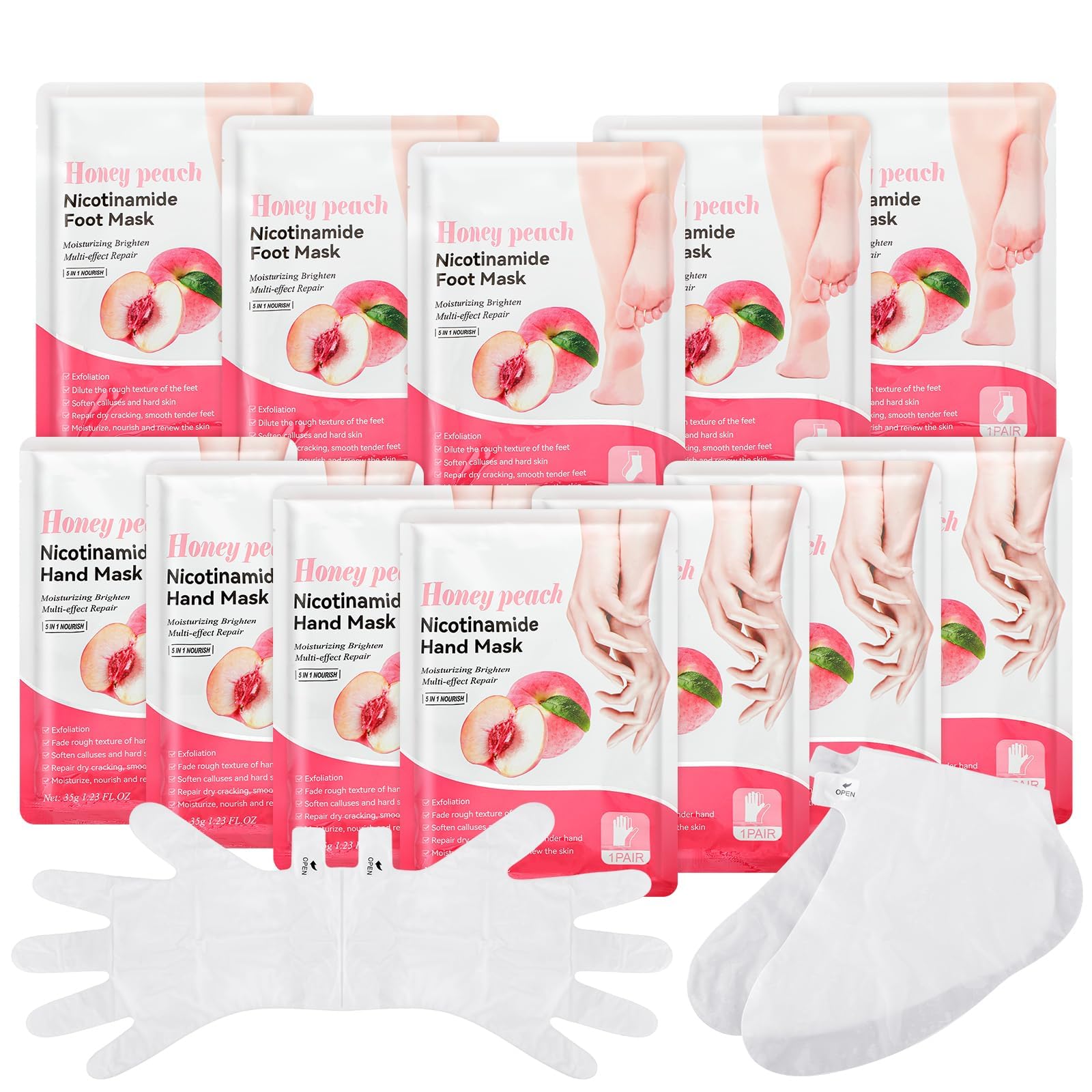 Azonee 24 Pack Hydrating Hand and Foot Mask Set Moisturizing Gloves Socks Masks for Hand and Foot Dry Cracked Heel with Shea Butter for Women Men Gift