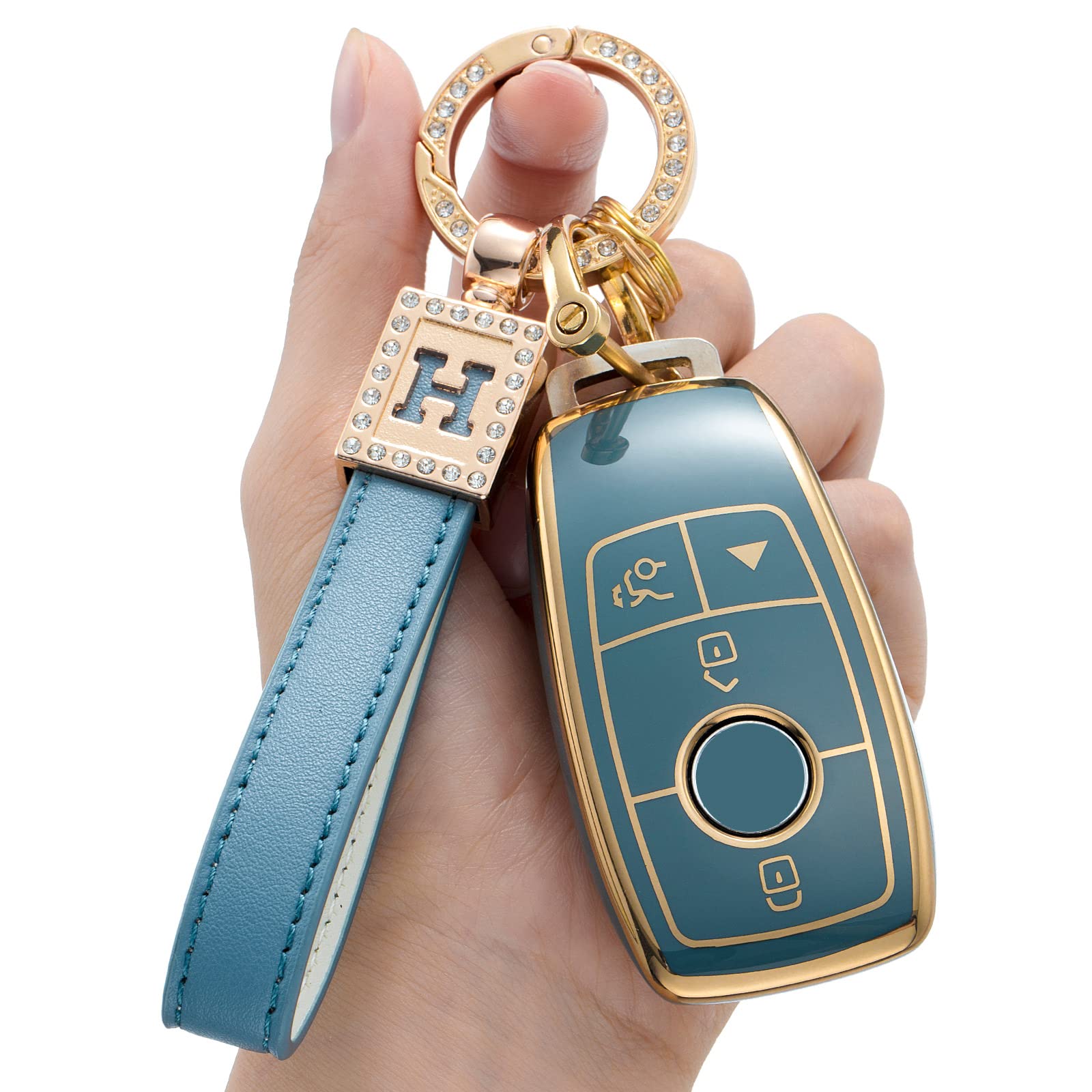 Compatible with Mercedes Benz Key Fob Cover with Keychain,Soft TPU 360 Degree Protection Key Shell Case for 2017-2020 E-Class S-Class 2019-2021 A-Class C-Class G-Class