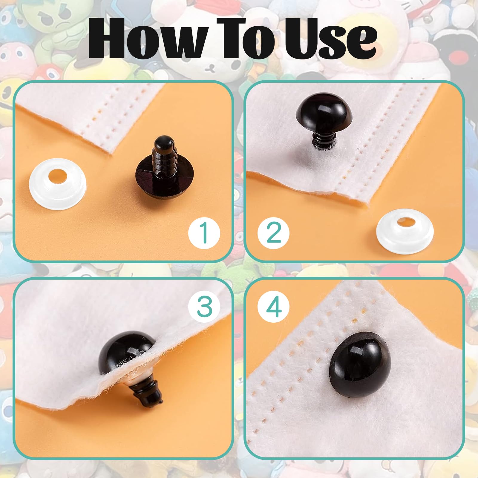 WIURGOHA 1000 Pcs 6-14mm Black Plastic Safety Eyes with Washers for Crochet Craft Doll Eyes, DIY Accessories, Amigurumi - Image 4