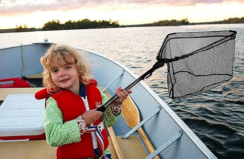 Miniatura 7 de PLUSINNO Red de pesca para la pesca, plegable, mango telescópico, malla de material de nailon duradero, captura o liberación segura de peces
