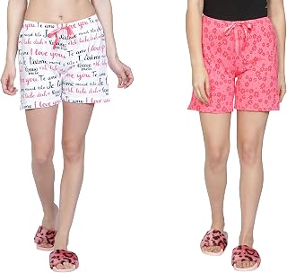 Club A9 Womens 100% Organic Cotton Printed Regular Shorts - Pack of 2 (Multicolor) Price In India