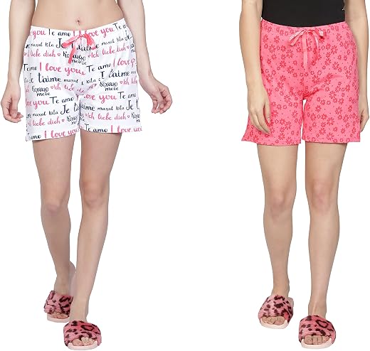 Club A9 Womens 100% Organic Cotton Printed Regular Shorts - Pack of 2 (Multicolor)