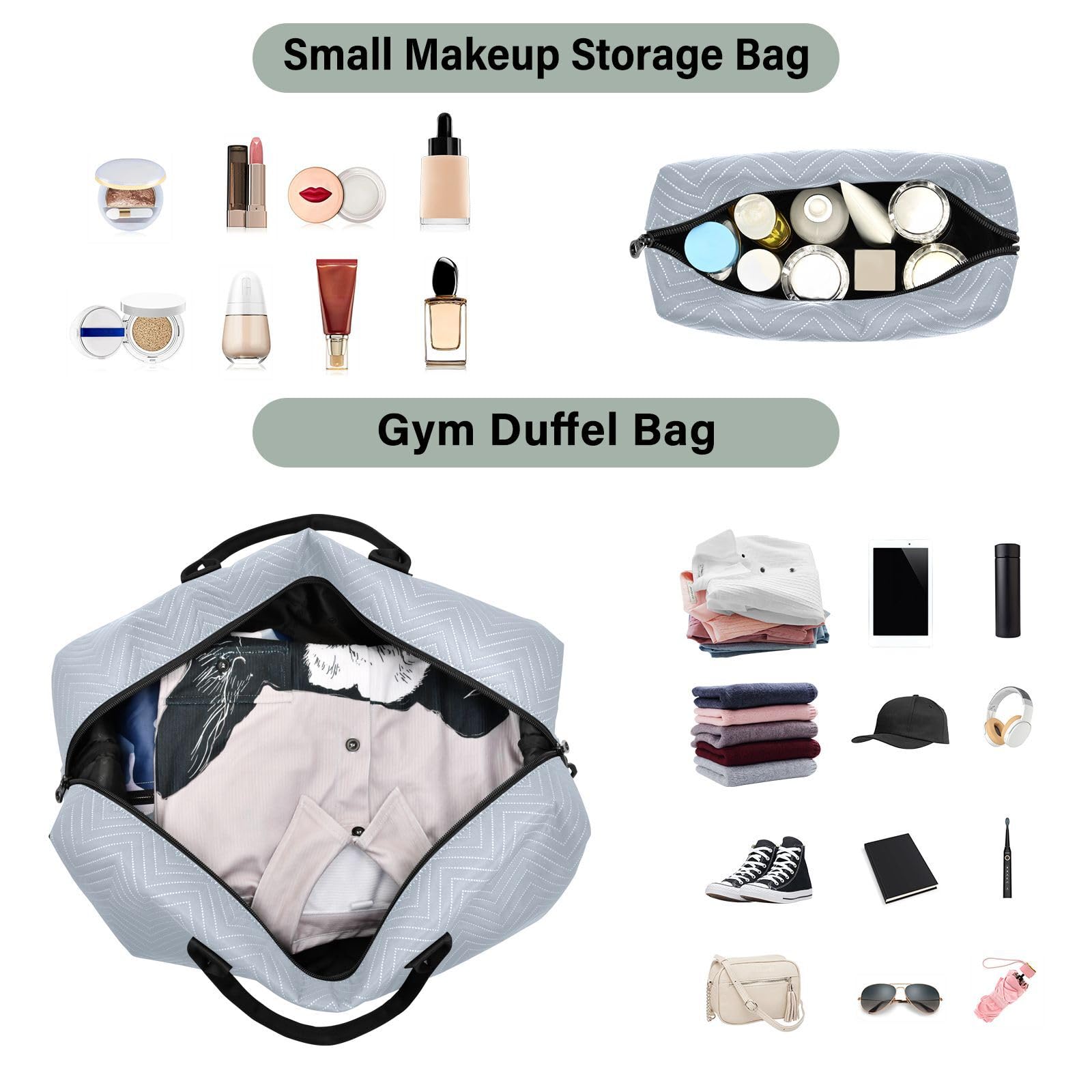 Handgepäck-Set, große Tasche und Mini-Tasche, gesteppt, abnehmbar, stilvoll, Urlaub, Reisen, Frostschiefer, One Size, Klassisch