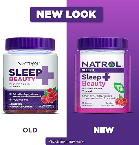 Miniatura 2 de Natrol Sleep Beauty - Gomitas de melatonina biotina y vitamina E 100 libres de drogas sabor a frambuesa para dormir 60 unidades