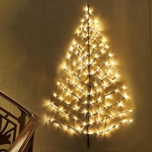 Miniatura 1 de Fudios Árbol de pared iluminado de 4 pies, 108 LED, blanco cálido para decoración del hogar, luces de árbol de Navidad para sala de estar,
