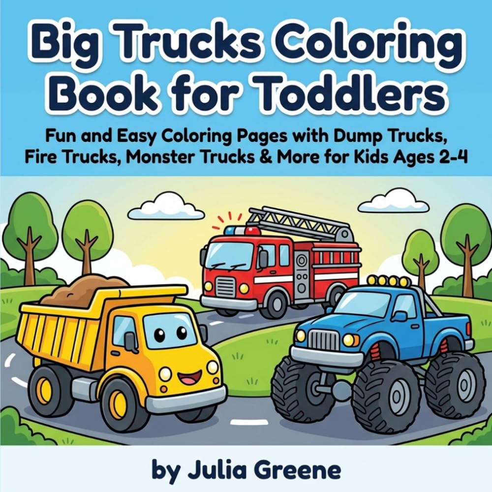 Big Trucks Coloring Book for Toddlers: Fun and Easy Coloring Pages with Dump Trucks, Fire Trucks, Monster Trucks & More for Kids Ages 2-4