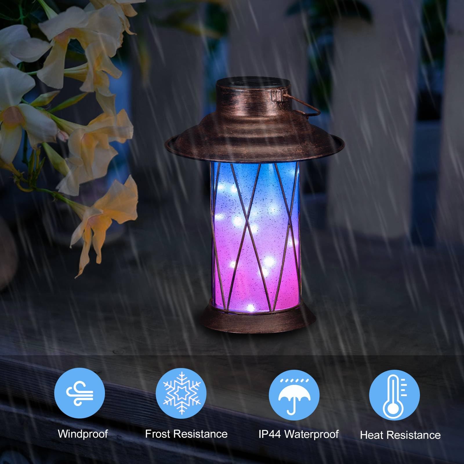 Pearlstar Solar Lanterns Hanging Outdoor – Waterproof Gradient Blue-Purple LED Solar Lights For Garden, Yard, Patio Decor (Gift-Ready)