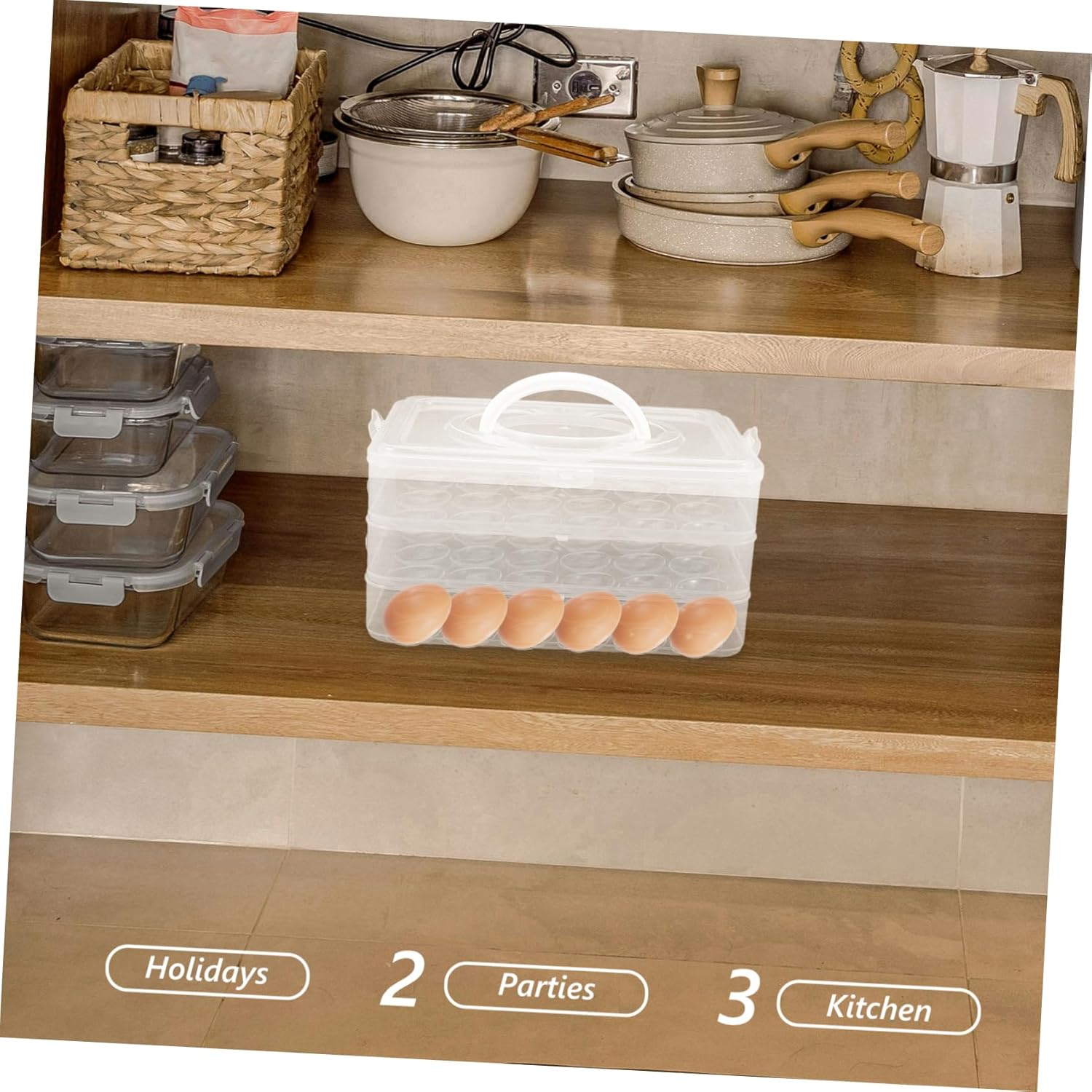 Artibetter Stackable Egg Carrier with Lid Egg Refrigerator Organizer Durable Holder for Deviled Eggs for Parties and Kitchen Use