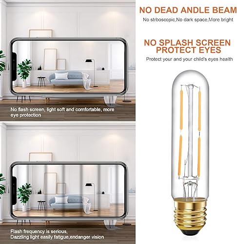 Miniatura 7 de TIANSHQ 6 bombillas LED E26 T10 tubulares, bombilla Edison blanca cálida de 2700 K, 4 W, regulable, T10, para luces colgantes, lámparas, bombillas