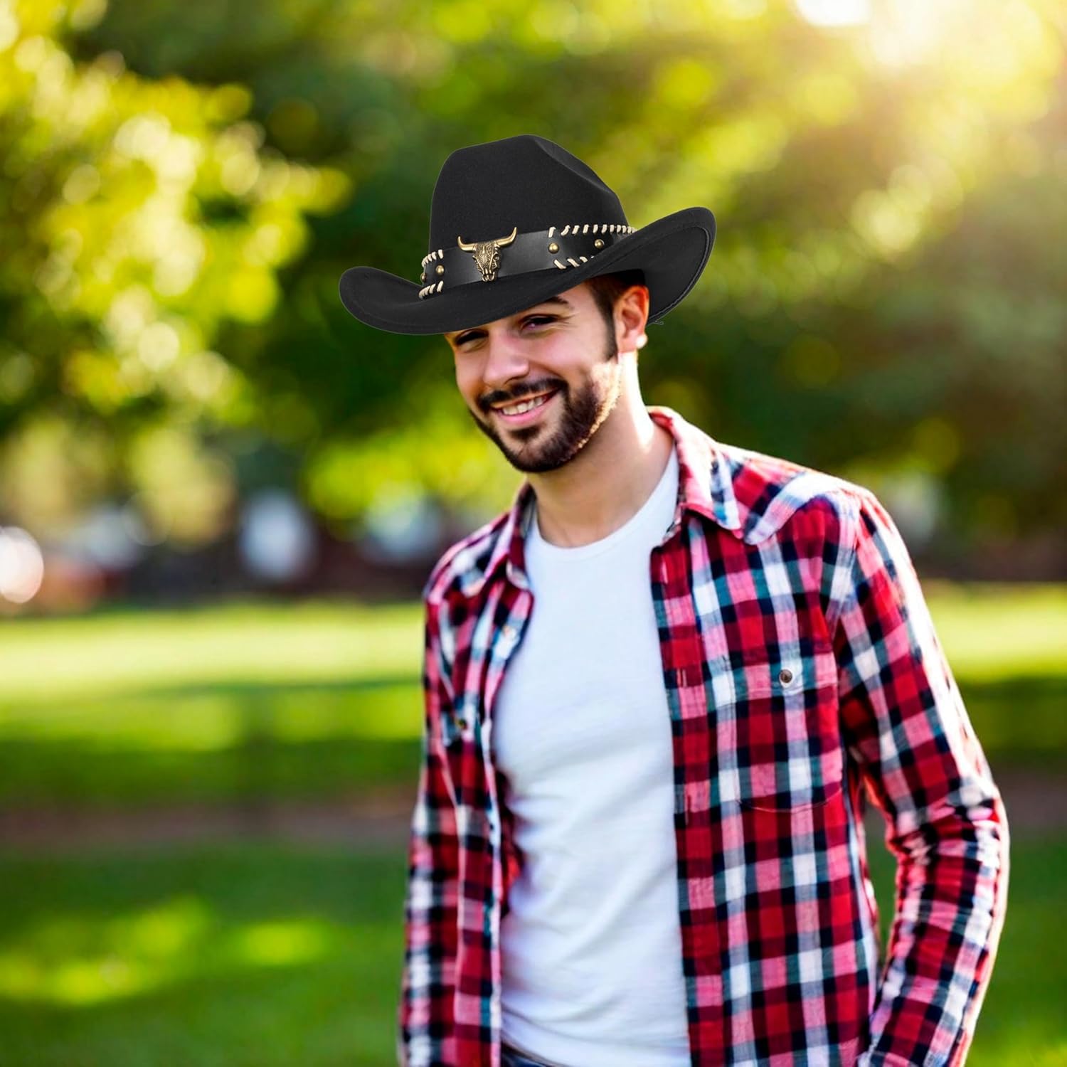 Sombrero de vaquero clásico occidental para mujeres y hombres, sombrero de fieltro de ala ancha, sombrero de vaquera, sombrero de jazz con banda de toro