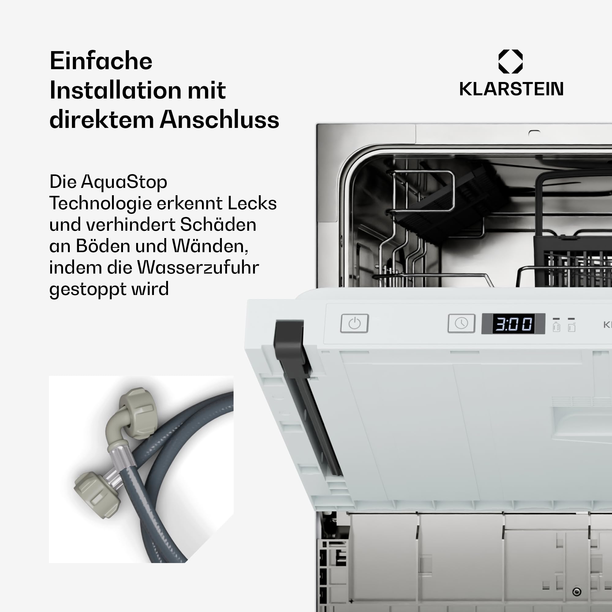 Klarstein Einbau-Geschirrspüler - Kompaktes 45-cm-Modell, 6 Gedecke, UV-Hygiene, AquaStop, Energieeffizienzklasse D, Leise 49 dB, Intuitive Bedienung
