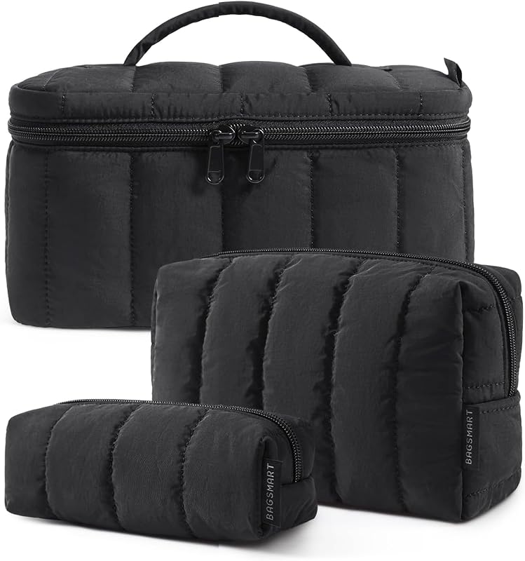 BAGSMART Conjunto com 3 necessaires de maquiagem acolchoadas, pretas