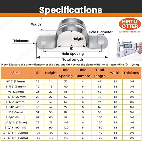 Miniatura 8 de 50 abrazaderas de tubo de acero inoxidable 304 de 1-14 pulgadas, clips de conducto con soporte en U de dos agujeros para HVACelectricidadfontanería,
