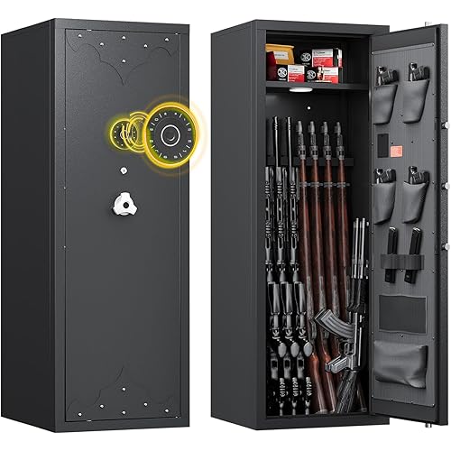 KAER 12-15 Gun Safe for Home, Large Rifle Safe & Pistol Cabinet with 3 Adjustable Gun Racks, 4 Pistol Pockets, Unassembled Digital Large Gun Locker for Gun & Ammunition Storage