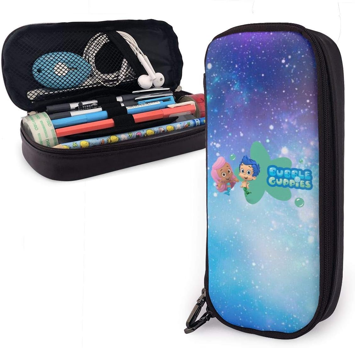 Kids Toddler Bubble Guppies Cartoon Large Capacity Leather Pencil Case Pencil Student Stationery Box Storage Bag