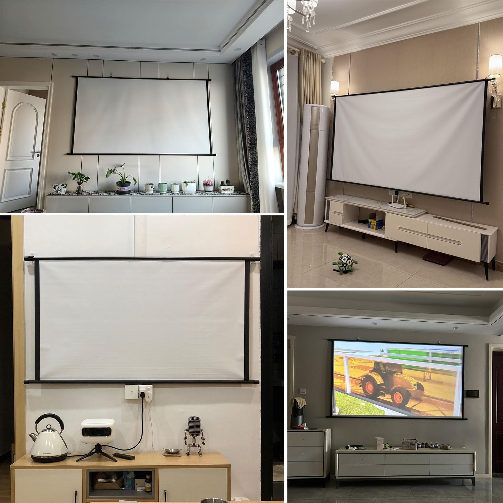 Projectiescherm voor thuisbioscoop, binnen en buiten, wandgemonteerd, 30 40 50 60 72 handmatig uitschuifbaar filmscherm HD 4K 4:3 16:9 formaat (72 inch 16:9