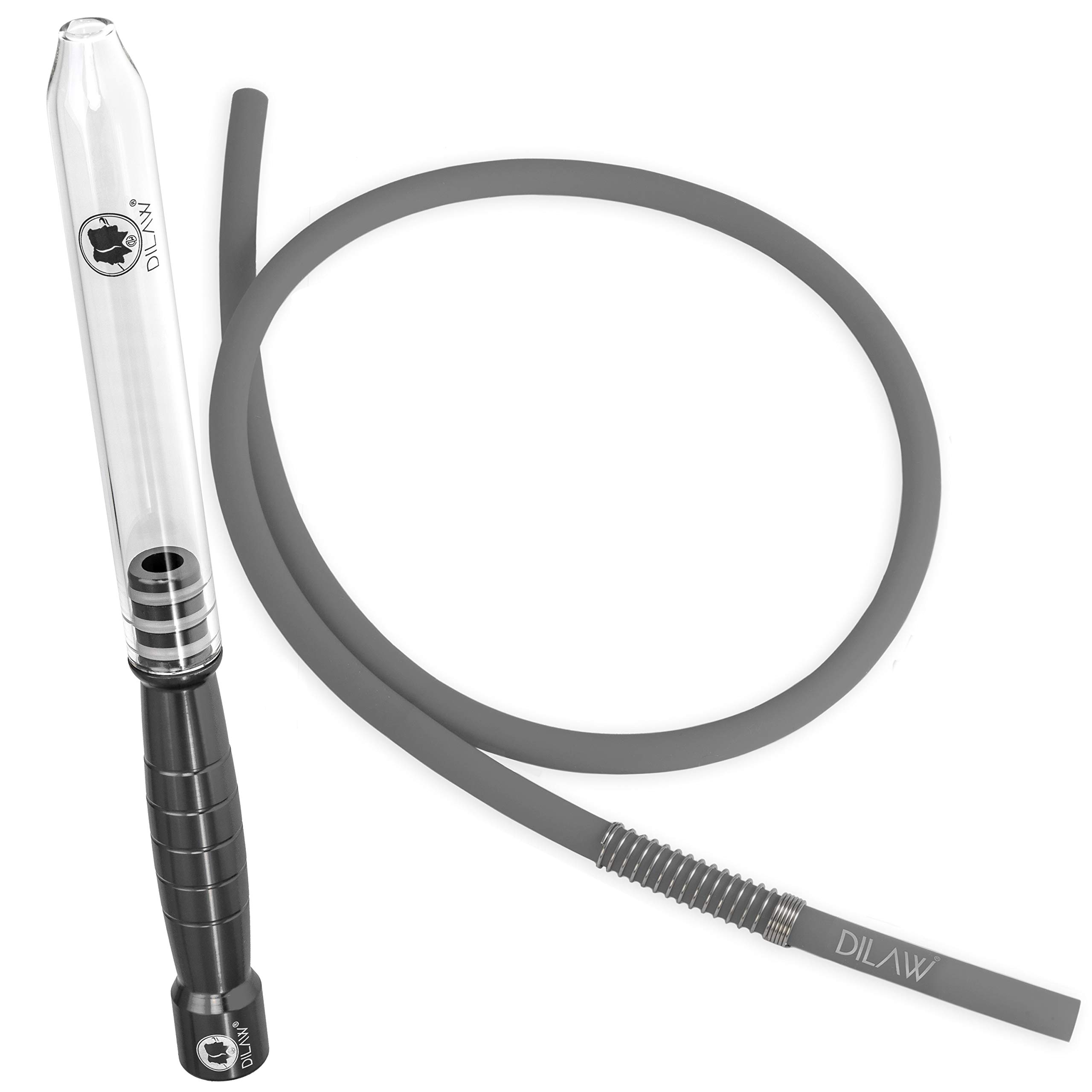 DILAW® Shisha Glas- Alu Mundstück Glasundstück + Silikonschlauch Kombinierbar mit Allen Handelsüblichen Schläuchen Grau