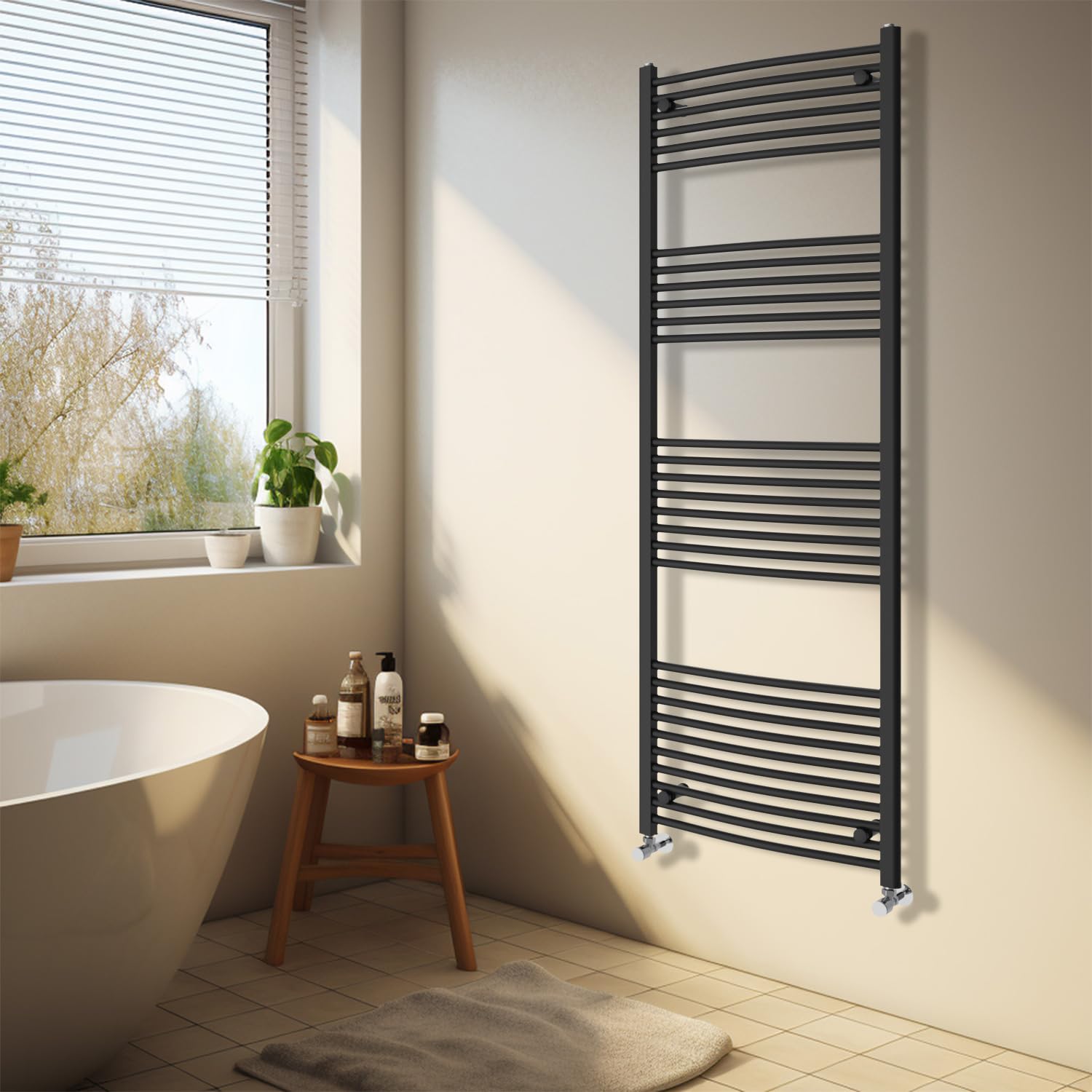 NRG Black Heated Towel Rail Curved Designer Bathroom Radiator - 1800×600mm