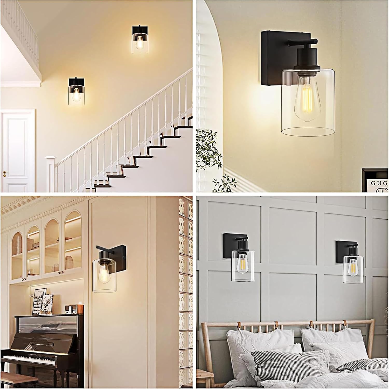Rechargeable Wall Sconce Wireless Wall Sconces Set of Two Touch Dimmable Wall Sconces Battery Operated with Glass Shade Wall Lamp Black for Living Room (Include 2 Special Bulb)