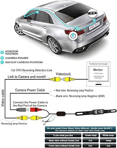 Miniatura 6 de Cámara de respaldo para automóvil, visión nocturna HD, cámara de visión trasera, con 9 luces LED, fuente y cámara trasera, ángulo de visión amplio,