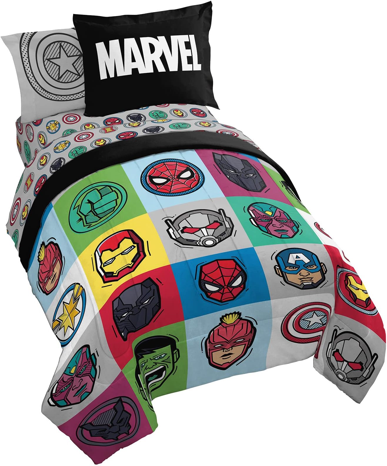 Jay Franco Marvel Avengers Pop 7 Piece Full Size Bed Set - Includes Comforter & Sheet Set - Super Soft Fade Resistant Microfiber (Official Marvel Product)
