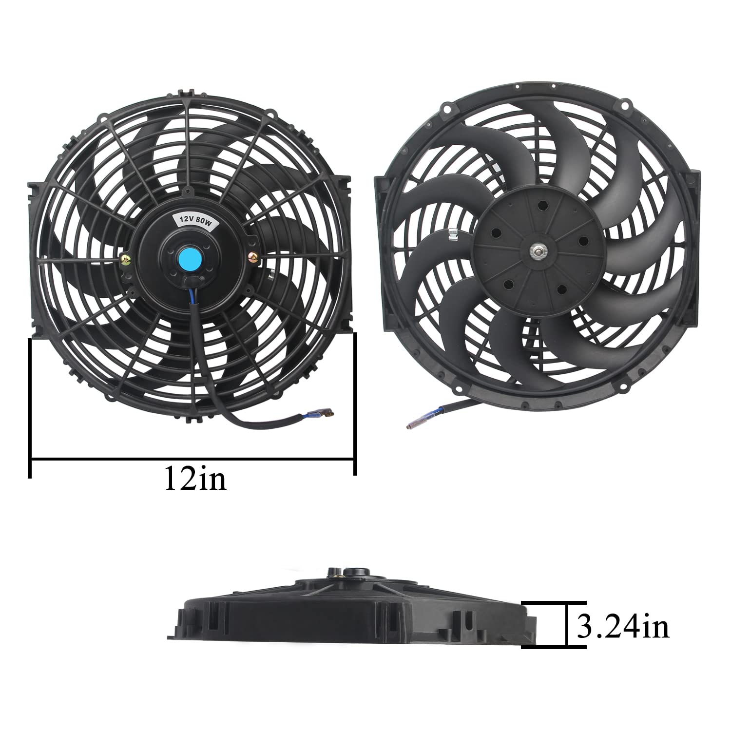 Electric Radiator Fan Automotive 12 inch 12 v 80w Push Pull Fan Universal Mount Kit