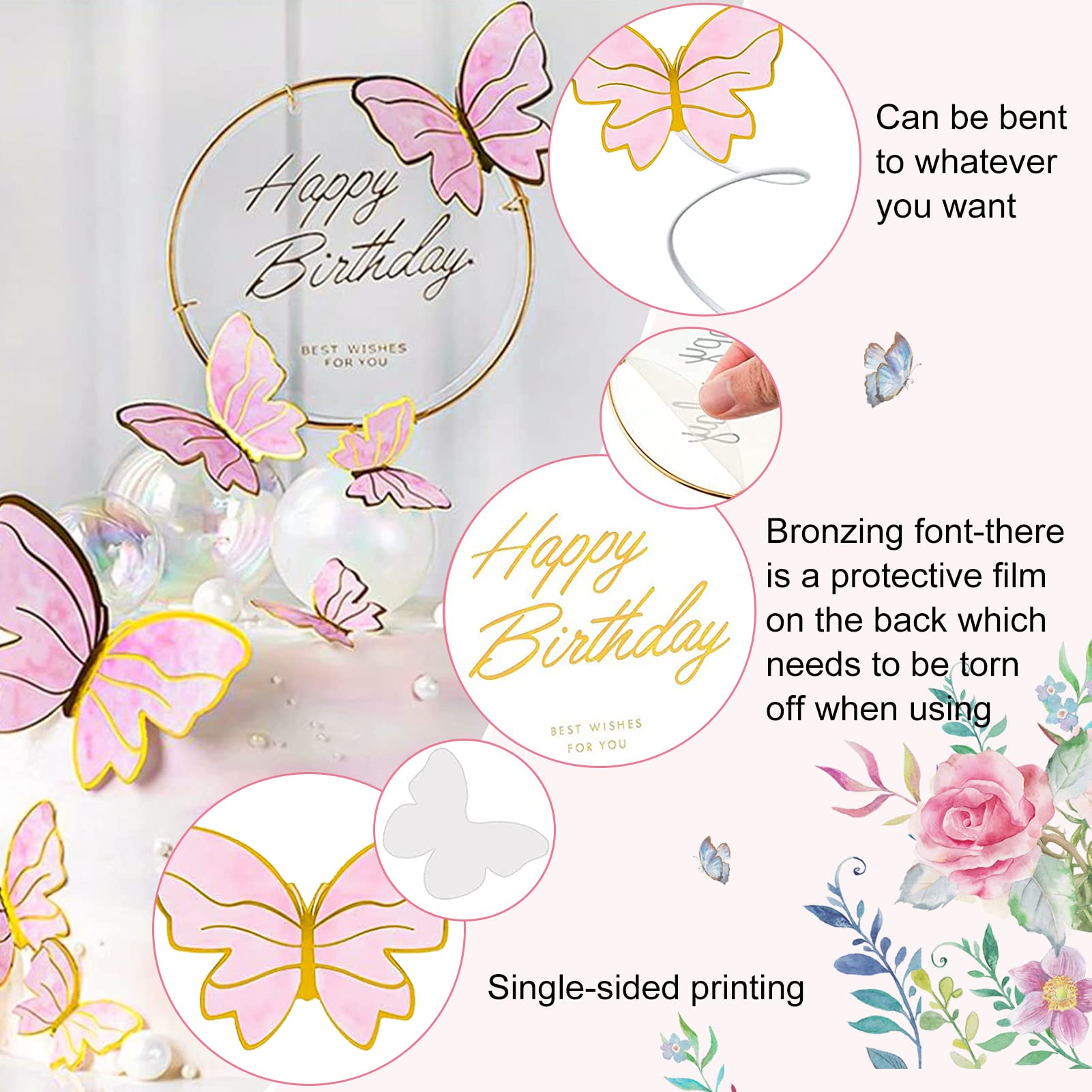 21 Pezzi Decorazioni Per Torte Con Farfalle, Cake Topper e Cupcake Picks - Per Compleanni, Matrimoni e Feste (Farfalla