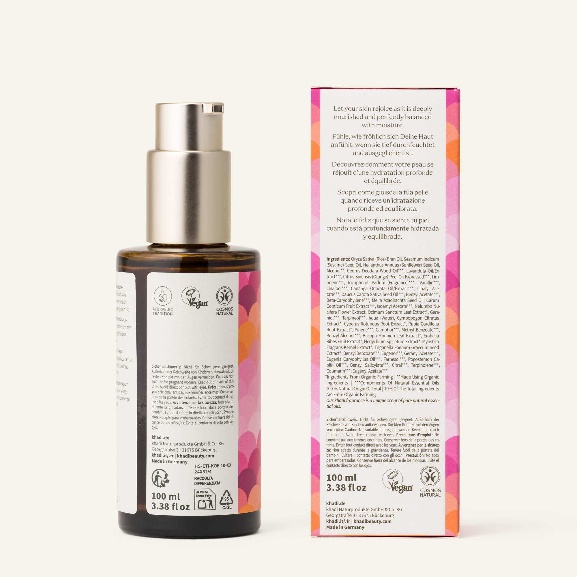 khadi PINK LOTUS BEAUTY Huile de corps Élixir Ayurvédique - Huile sensorielle harmonisante et hydratante - 100% végétale et naturelle - 100 ml