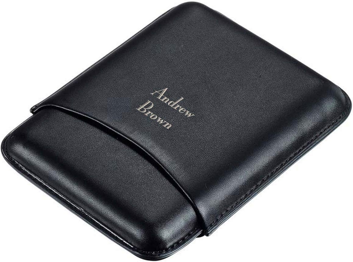 Visol Personalized Carmora Black Leather 5-Cigar Case - Free Laser Engraving