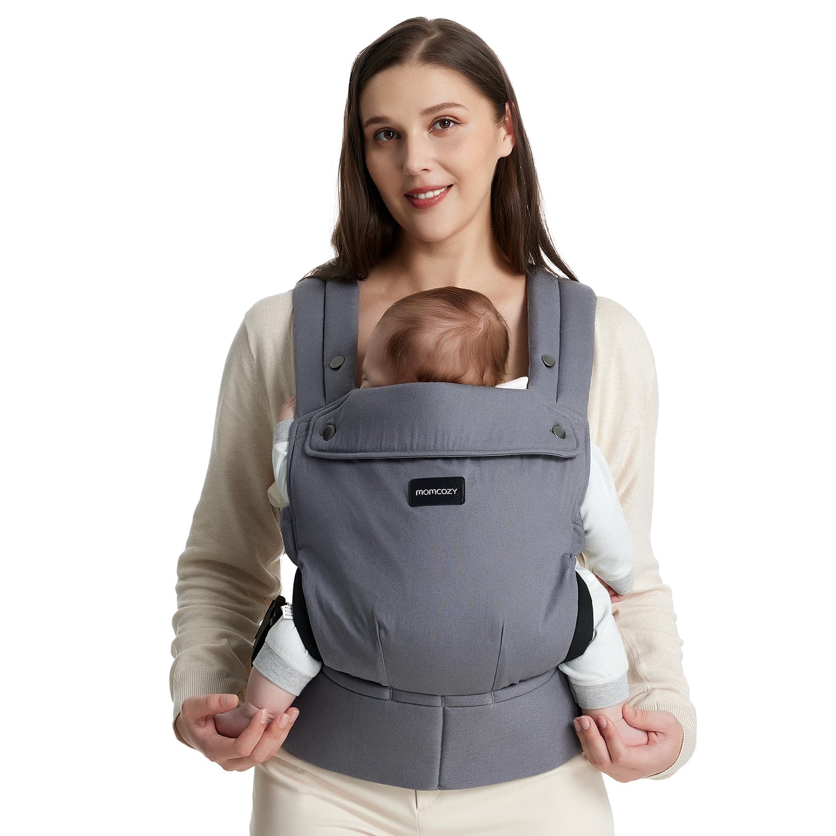 Marsupio Momcozy - Ergonomico, confortevole e leggero, per bambini da 3,2–20 kg(3-24 mesi), facile da indossare, ideale per genitori a mani libere, Grigio