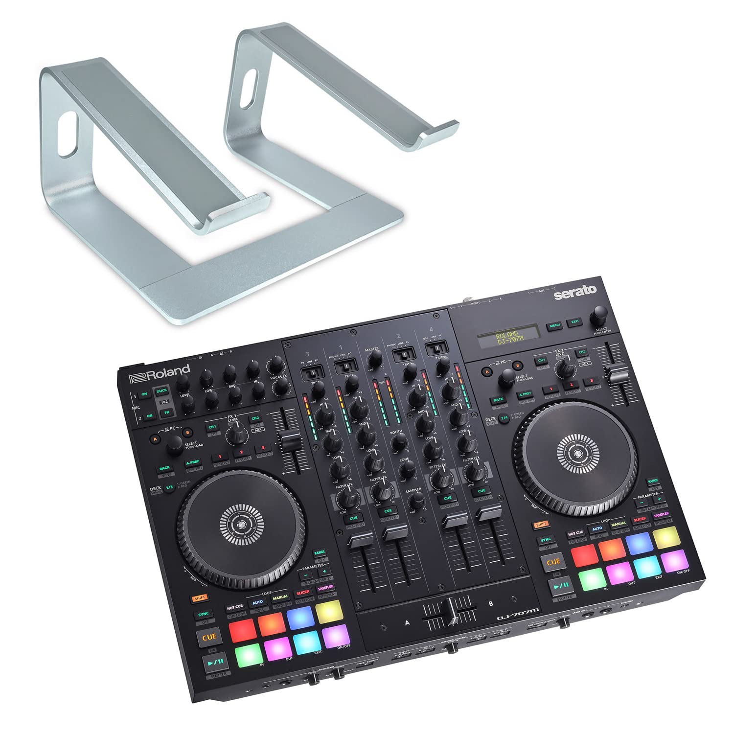 Roland D-J707M controlador móvil DJ Mezclador + keepdrum Soporte para ordenador portátil Plata