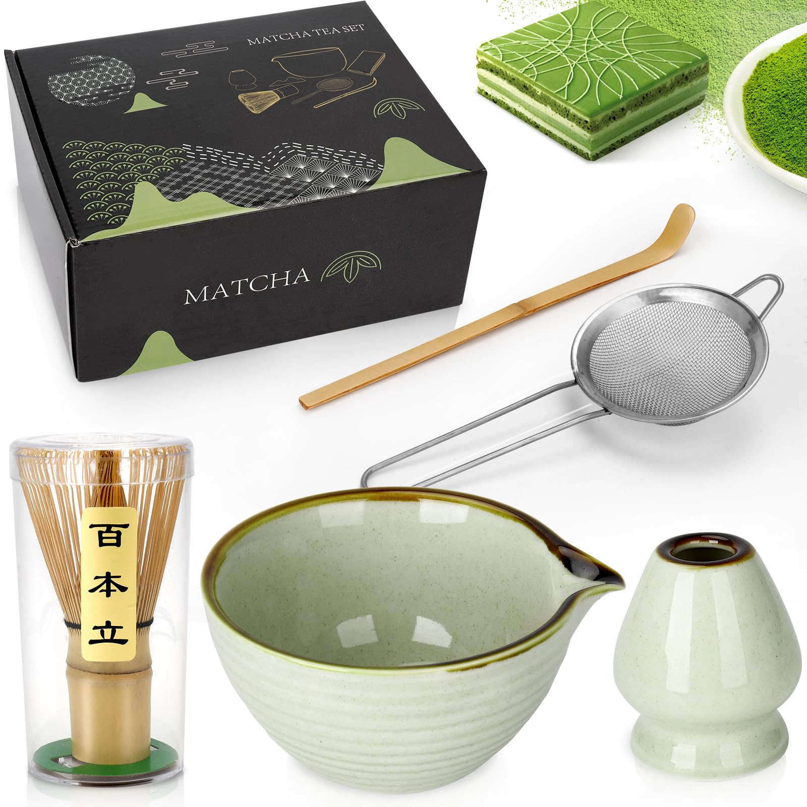 Match Kit FoiiLiio 5 Pezzi Matcha Bowl con Beccuccio Matcha Tea Kit Matcha Set da Tè Matcha per Preparare la Colazione/Latte