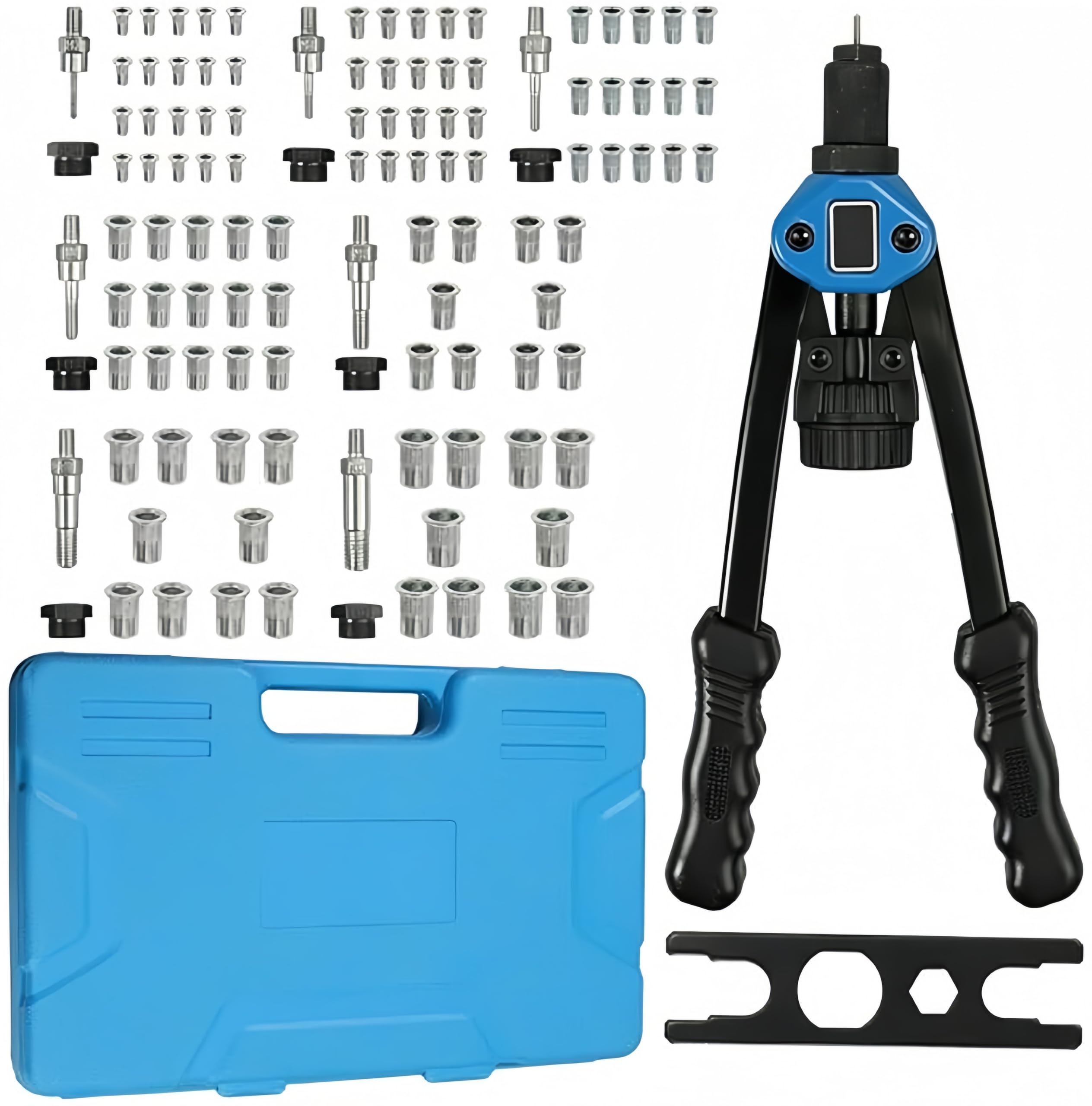 13” Hand Rivet Gun Set, Pneumatic Rivet Nut Tool Kit with 7PCS Metric Mandrels and 110PCS Rivet Nuts from M3 to M12