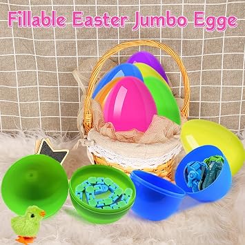 CAMIRUS 12Pcs Jumbo Easter Eggs, 6 Giant Empty Large Plastic Eggs Colorful Bright Eggs for Easter Basket Stuffers/Fillers, Party Favor