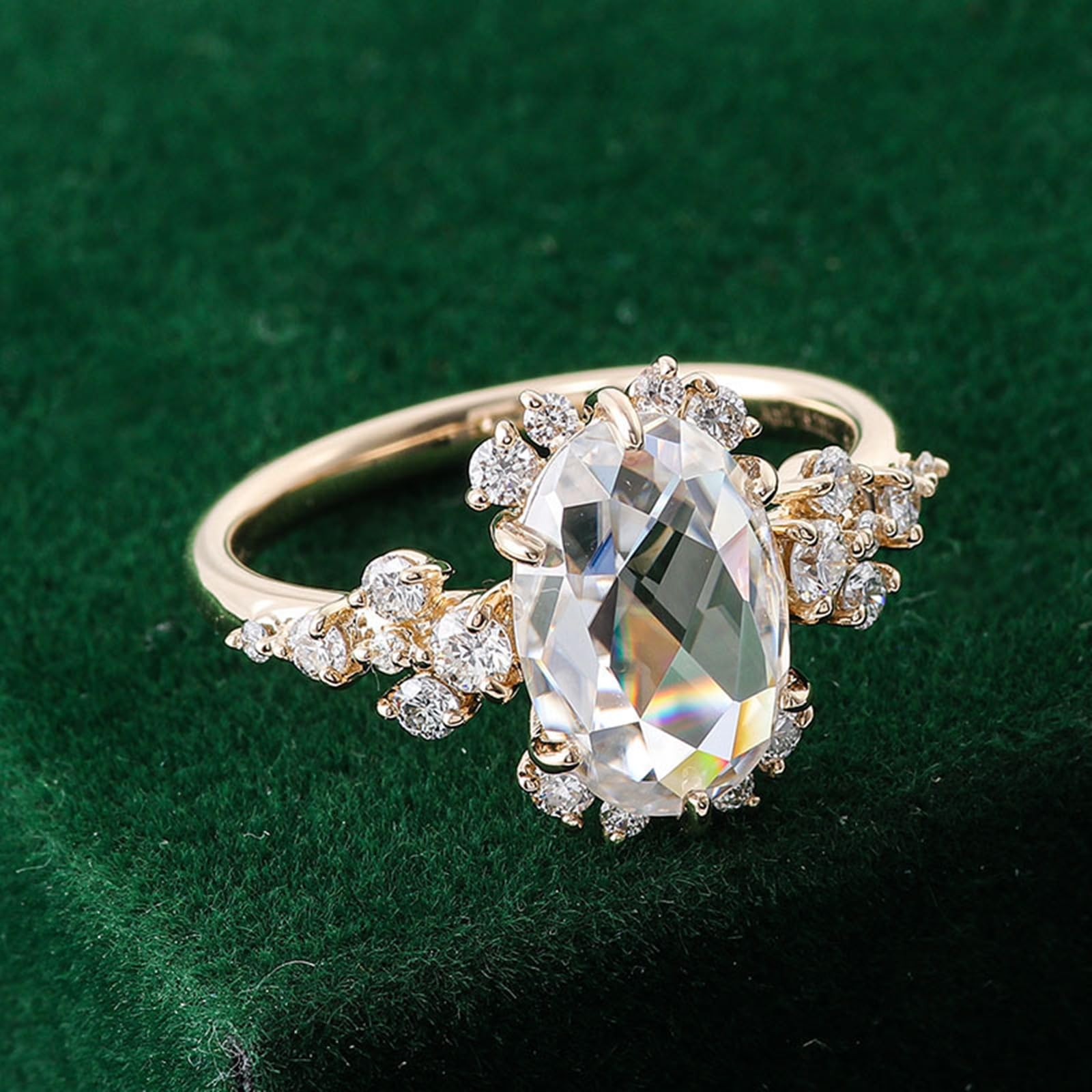Obrączki ślubne damskie, luksusowe pierścionki boho z owalnym moissanitem w oprawie 6-rapowej, żółte złoto 18K