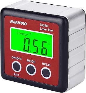RISEPRO Digital Angle Gauge Level Box Inclinometer Protractor with Magnet Base & Backlit LCD for Carpentry, Auto, Construction (0-360°)