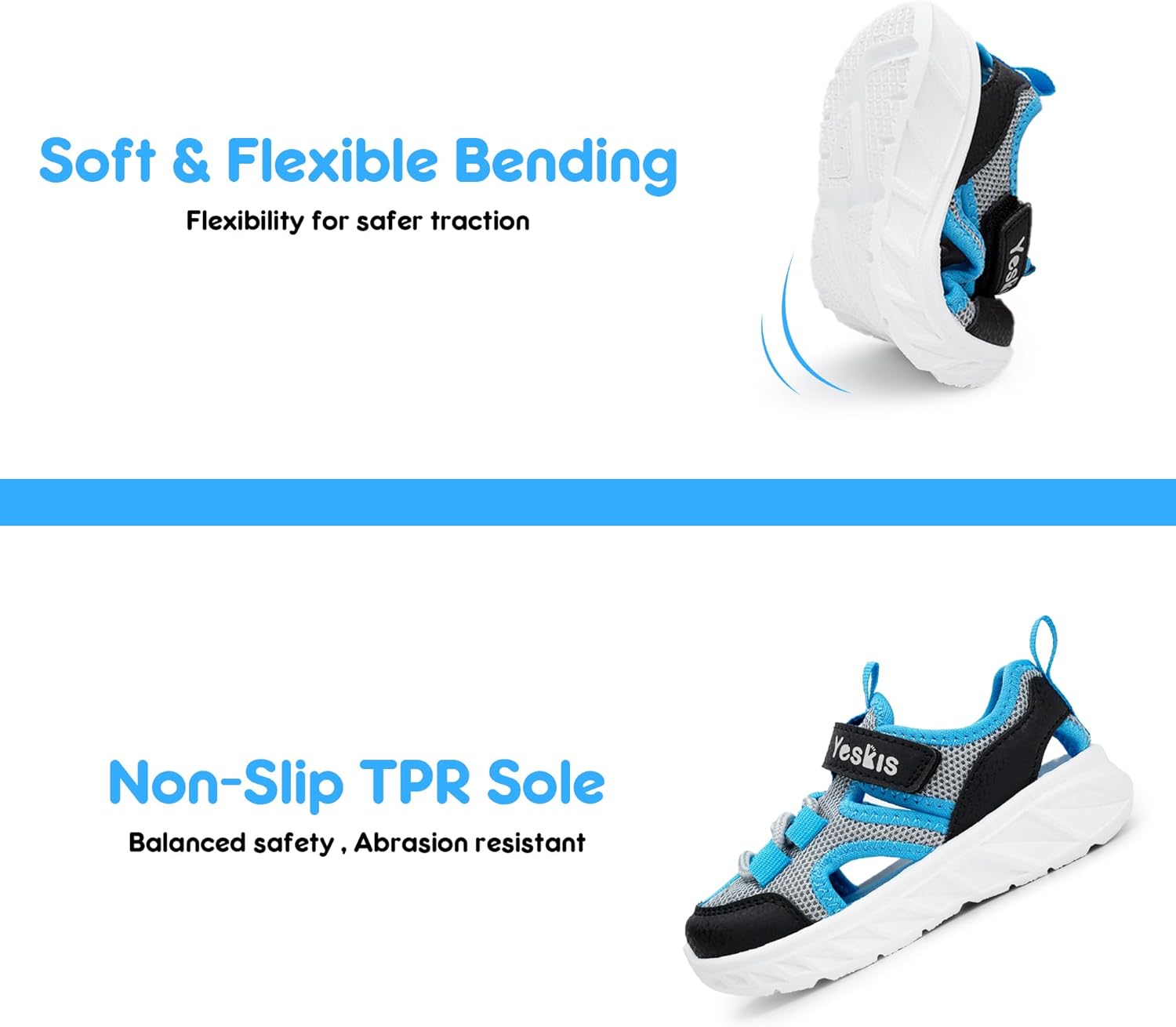 YESKIS Toddler Boys Girls Sport Sandals Outdoor Athletic Hiking Running Tennis Barefoot Shoes Lightweight Closed Toe Adjustable Strap for Toddler and Little Kids