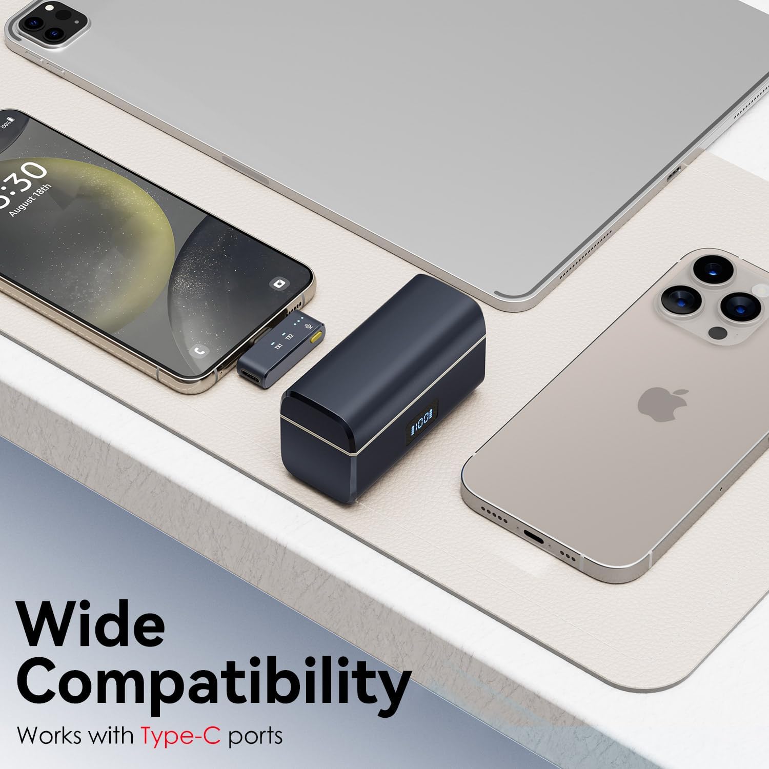 Wireless Lavalier Microphone for iPhone 15/16 & Android, USB C Mini Lapel Microphone Wireless, Hi-Fi Audio, Noise Cancellation, 35H Battery for Video Recording, Streaming - Sapphire Blue