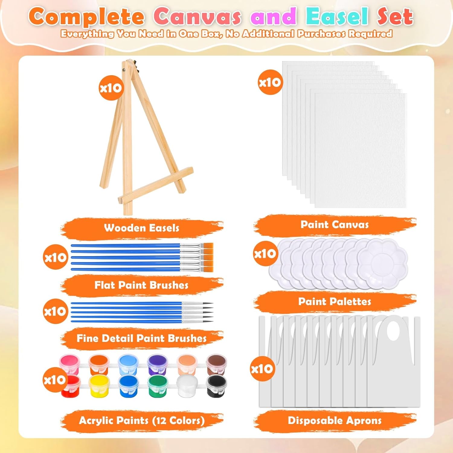 10Pack 8x10 Inch Canvas and Easel Set, Art Canvas Boards Bulk with Easel Stand, Mini Acrylic Paint & Brushes Set, Paint Trays, Sip and Paint Kit for Adults Couples Day Night Paint Party - Image 7