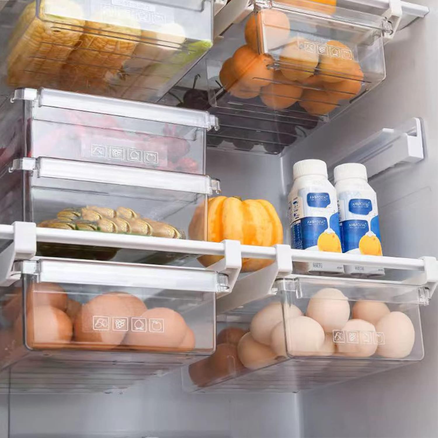 iCloverfull 2 Pack Fridge Drawer Organizer, Refrigerator