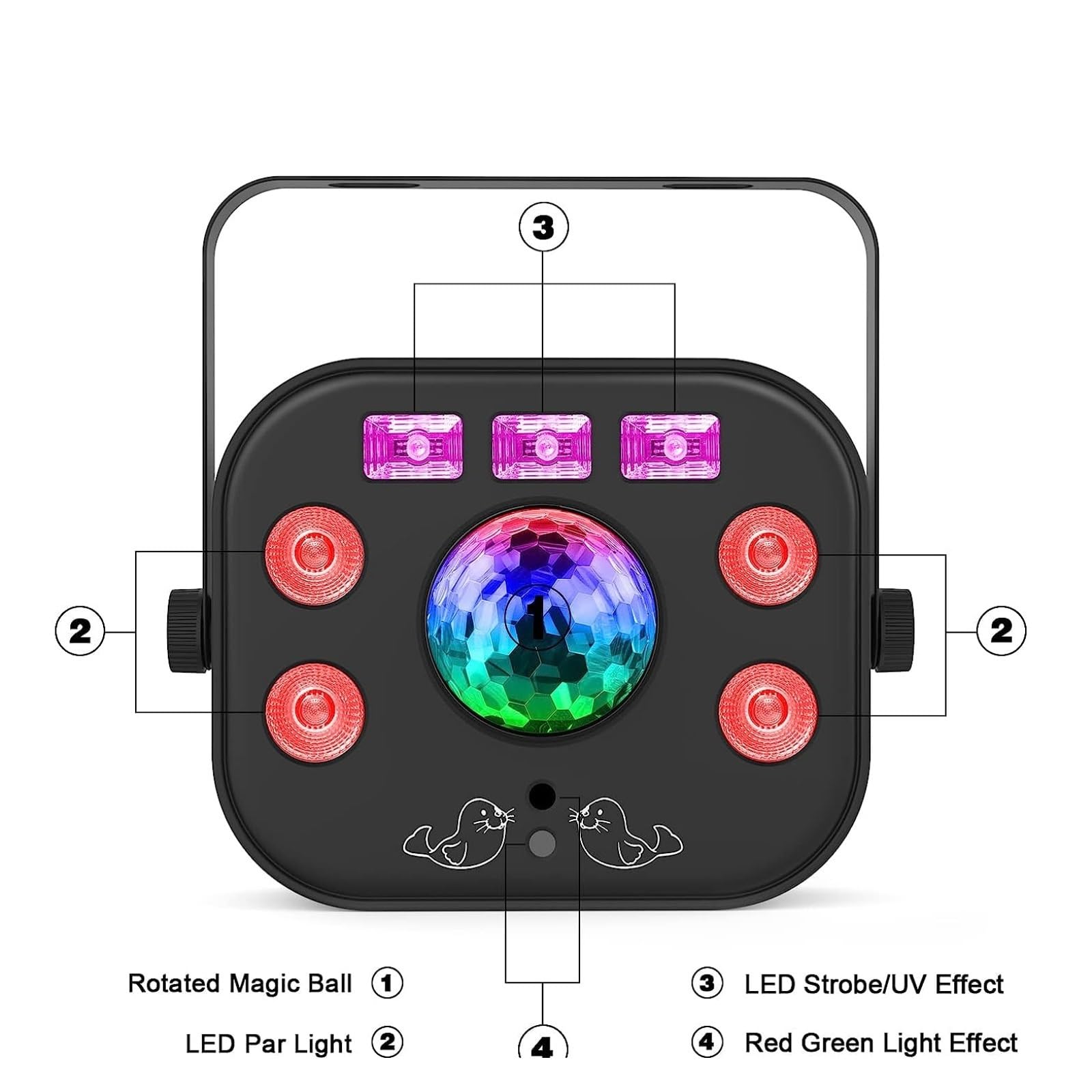 Światła imprezowe Światła imprezowe 5w1 efekty wzory RGBW LED sceniczna lampa stroboskopowa DJ Disco magiczna kula UV czarne światło na imprezę KTV Party Bar urodziny(With Remote)