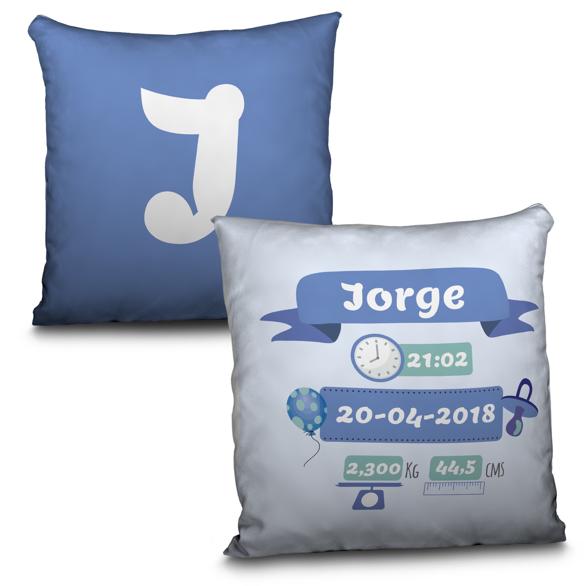 LolaPix Coussin Lit Bebe. Données de Naissance Nom/Date. Cadeau Unique, Original et Exclusif. Différentes Tailles à Choisir. Remplissage Inclus. Naissance Bleue