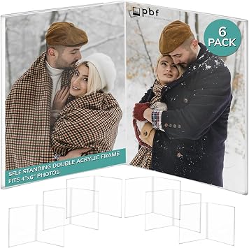 pbf 4x6 Double Picture Frame | 4 x 6 Acrylic Sign Holder | Vertical Self Standing Sign Holder | Acrylic Stands for Display | Clear Picture Frame, Menu Table Top Stand, Plastic Flyer Holder 6-Pack