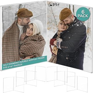 pbf 4x6 Double Picture Frame | 4 x 6 Acrylic Sign Holder | Vertical Self Standing Sign Holder | Acrylic Stands for Display | Clear Picture Frame, Menu Table Top Stand, Plastic Flyer Holder (6-Pack)