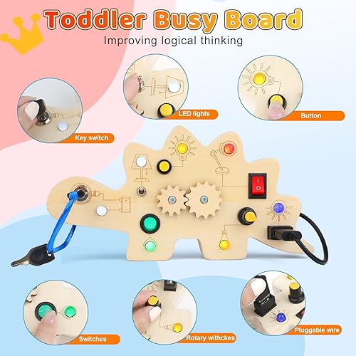 Miniatura 3 de Montessori - Tablero de actividades de viaje de madera para bebés de 1, 2, 3, 4 años, aprendizaje temprano, dinosaurio de madera sensorial con