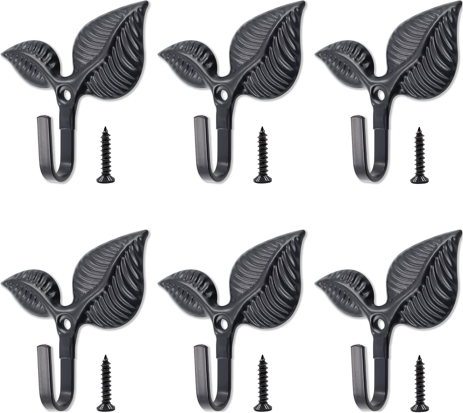 6 PCS Iron Leaf Decorative Wall Hook, Vintage Decorative Hook for Coats