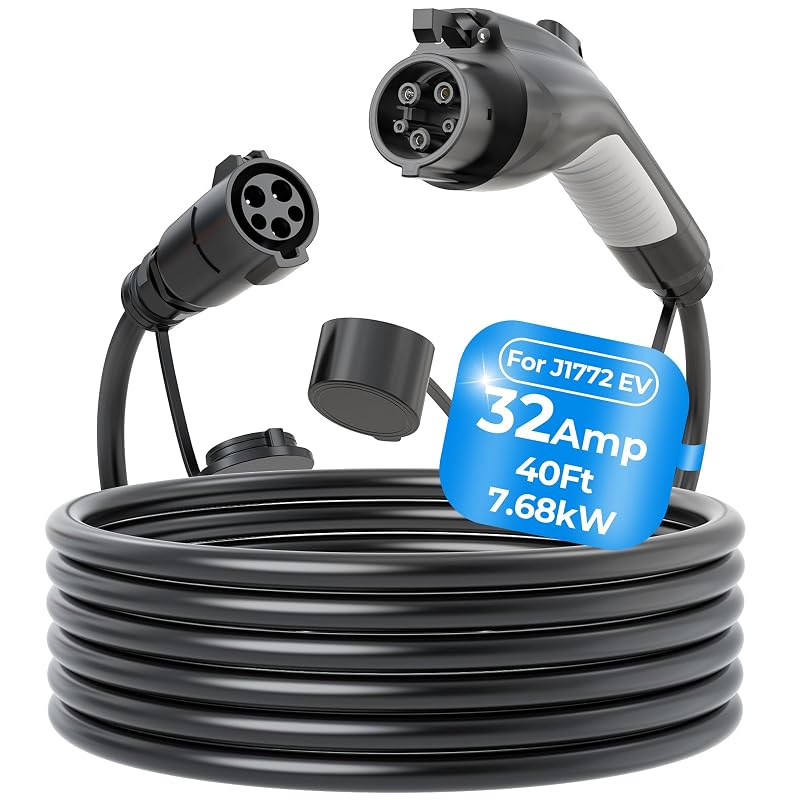 Cabo de extensão para carregador de veículo elétrico SEGUMA SAE J1772, 12,2 m, até 32 A, 110–240 V, IP66, com bolsa