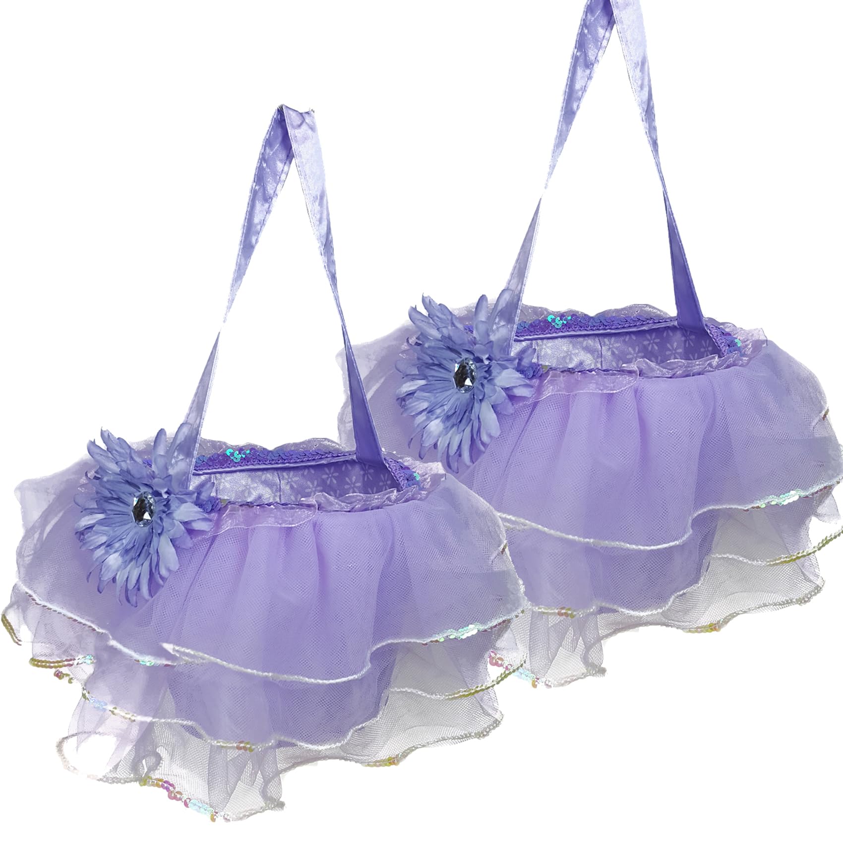 DearSun Set of 2pcs, Purple Flower Tutu Basket with Elegant Appearance, Halloween Candy Baskets for Girls Gift Party Decoration Storage