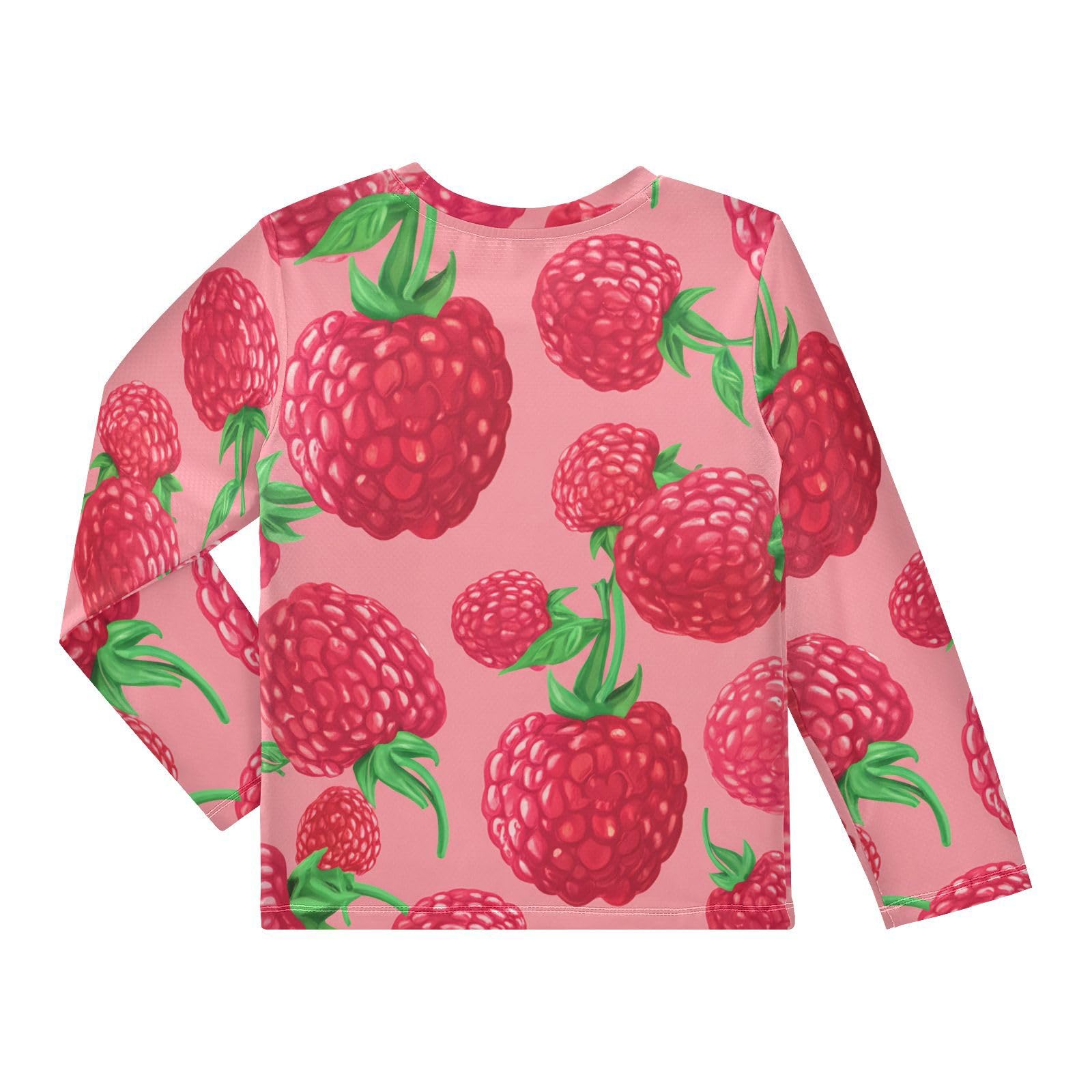 DOMIKING Raspberry Leaves Pink Boys Long Sleeve Rashguard Shirt Kids Quick Dry Swim Shirt for Kids Toddlers 11-12T
